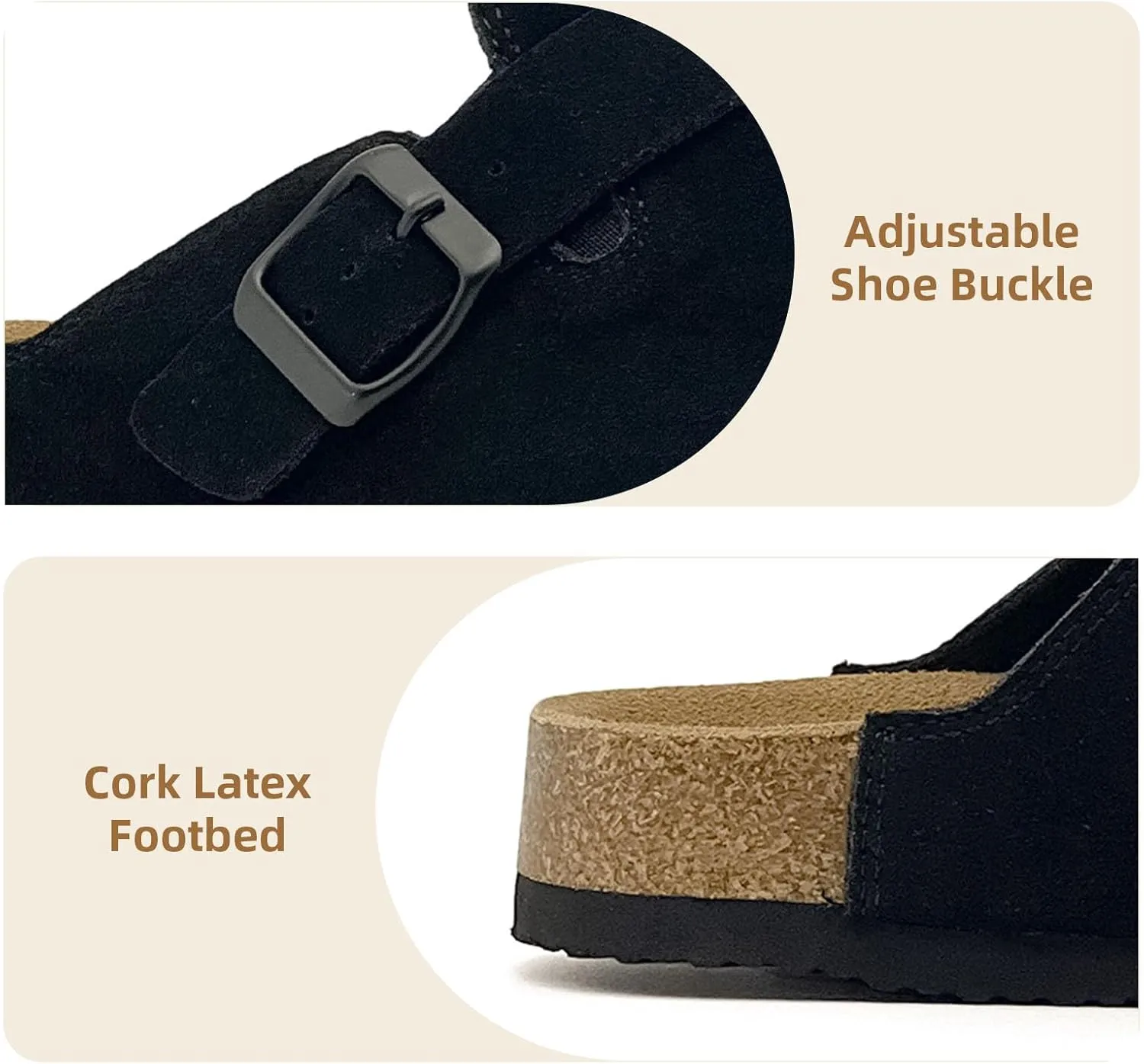 Kids Suede Clogs Boys Girls Sandals Cork Footbed Toddler Slip-on Slippers Indoor Outdoor Cute Sandals Classic Adjustable Buckle
