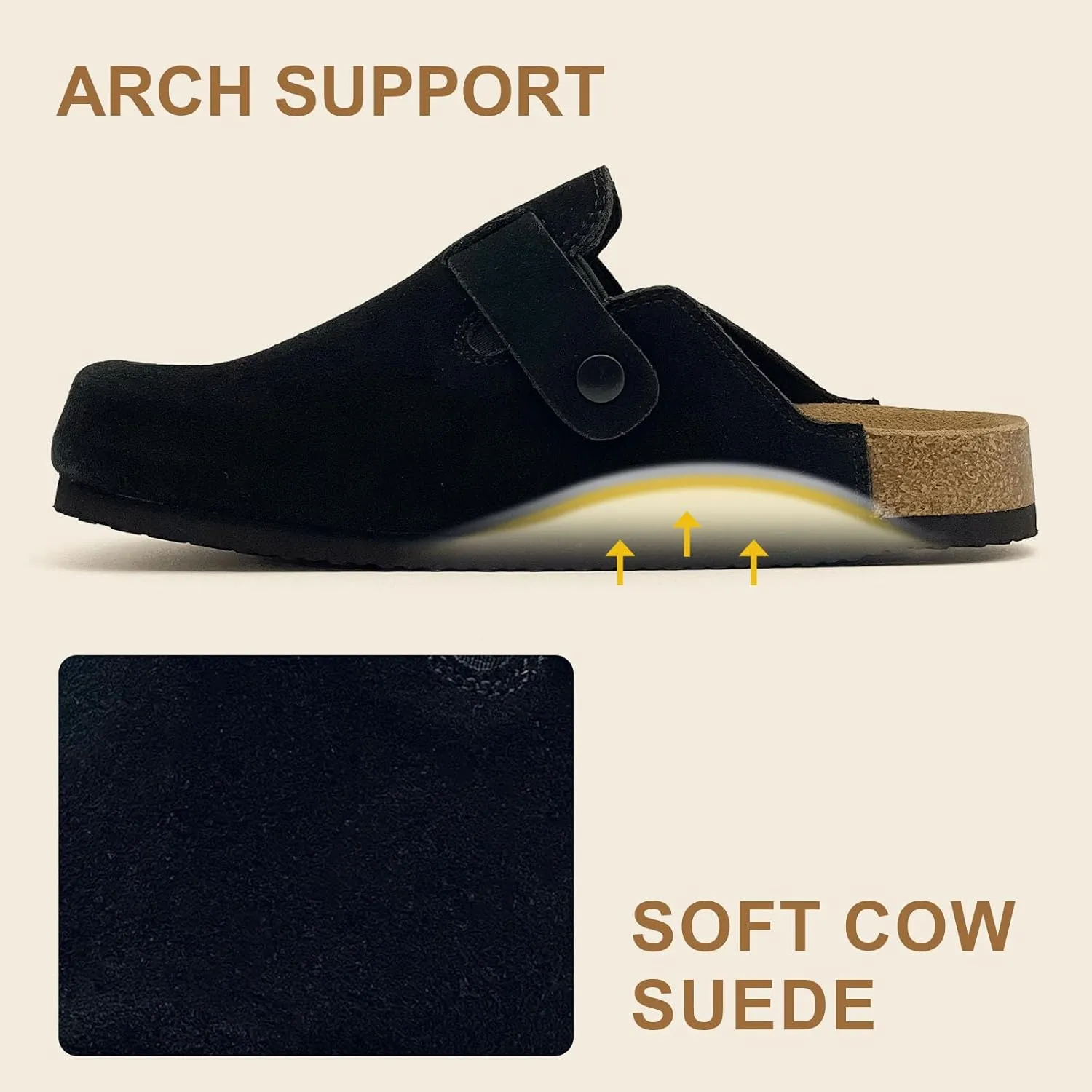 Kids Suede Clogs Boys Girls Sandals Cork Footbed Toddler Slip-on Slippers Indoor Outdoor Cute Sandals Classic Adjustable Buckle