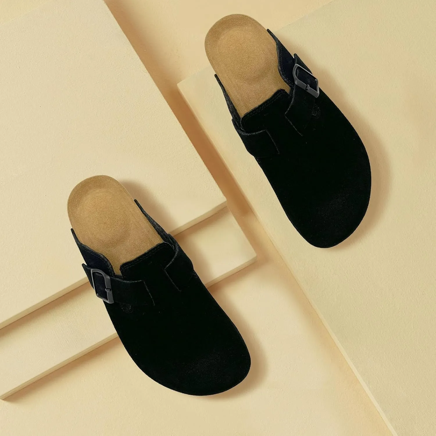 Kids Suede Clogs Boys Girls Sandals Cork Footbed Toddler Slip-on Slippers Indoor Outdoor Cute Sandals Classic Adjustable Buckle