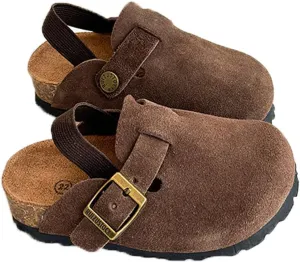Kids Suede Clogs Toddler Clogs Boys Girls Sandals Cork Adjustable Buckle Mules Cute Slip-on Slippers