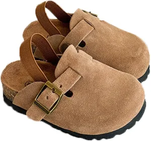 Kids Suede Clogs Toddler Clogs Boys Girls Sandals Cork Adjustable Buckle Mules Cute Slip-on Slippers