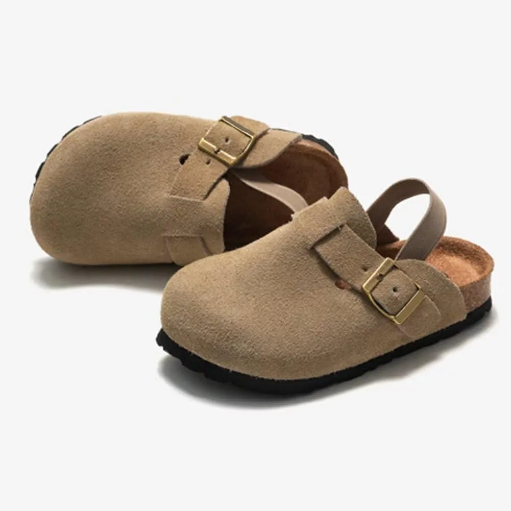 Kids Suede Clogs Toddler Clogs Boys Girls Sandals Cork Adjustable Buckle Mules Cute Slip-on Slippers