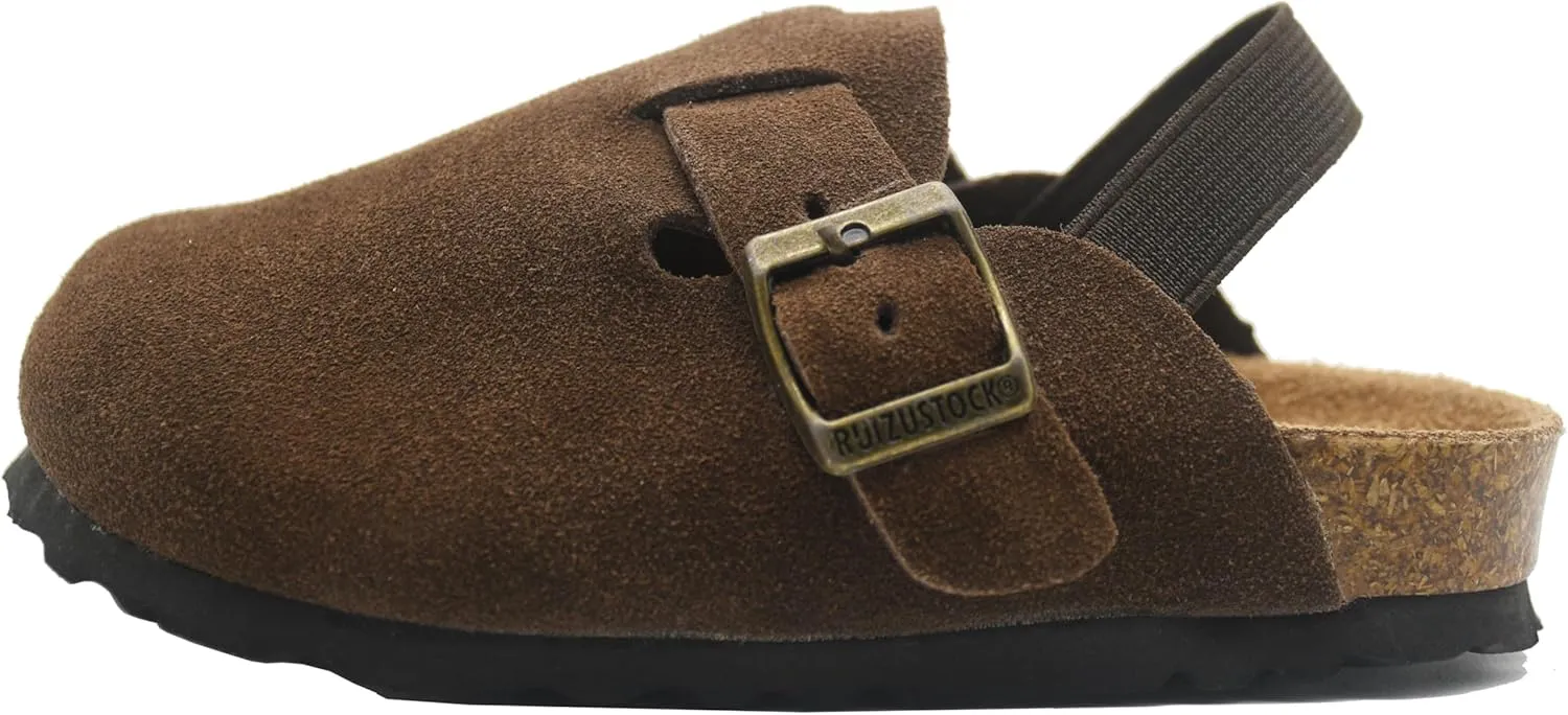 Kids Suede Clogs Toddler Clogs Boys Girls Sandals Cork Adjustable Buckle Mules Kid Slippers Flat Shoes Black
