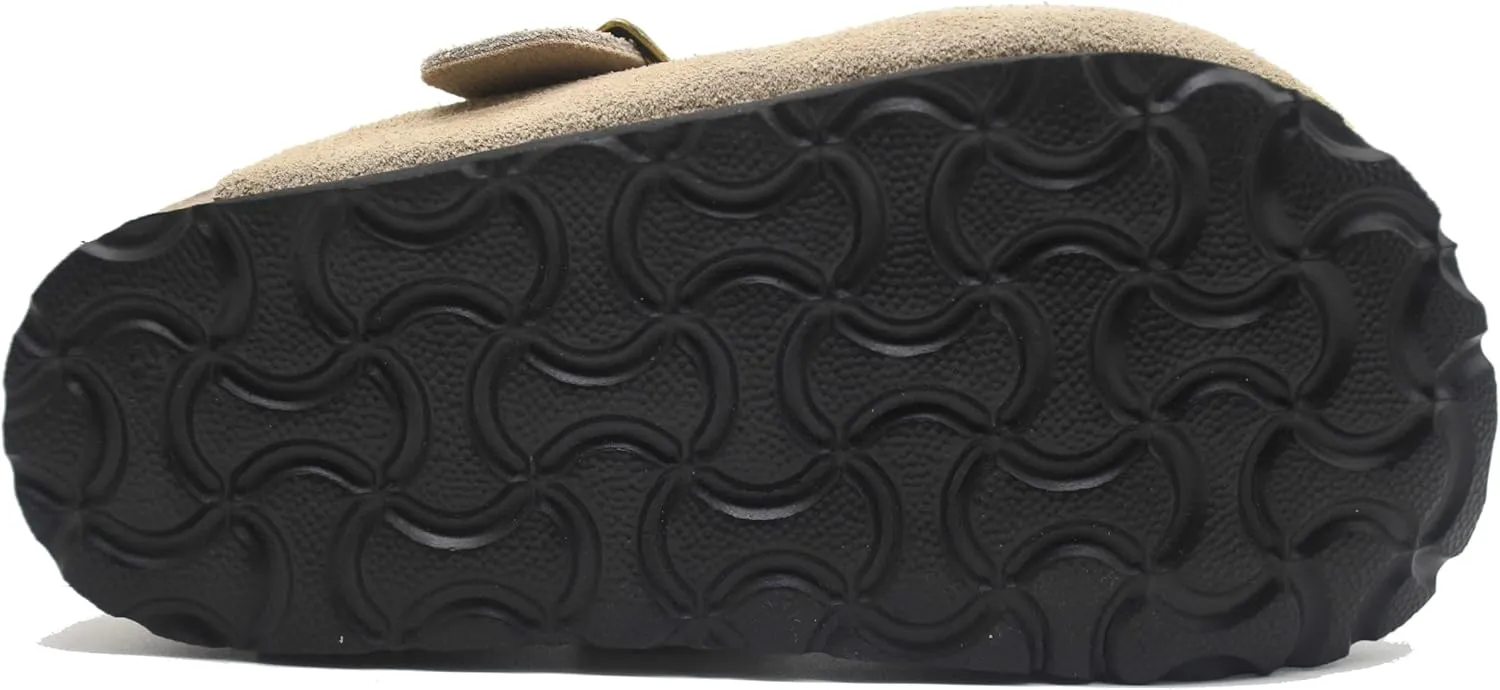 Kids Suede Clogs Toddler Clogs Boys Girls Sandals Cork Adjustable Buckle Mules Kid Slippers Flat Shoes Black