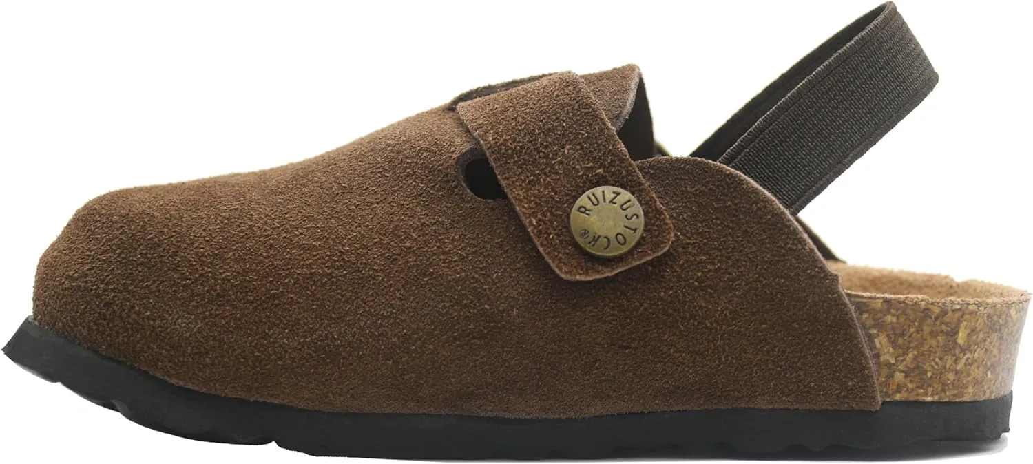 Kids Suede Clogs Toddler Clogs Boys Girls Sandals Cork Adjustable Buckle Mules Kid Slippers Flat Shoes Black