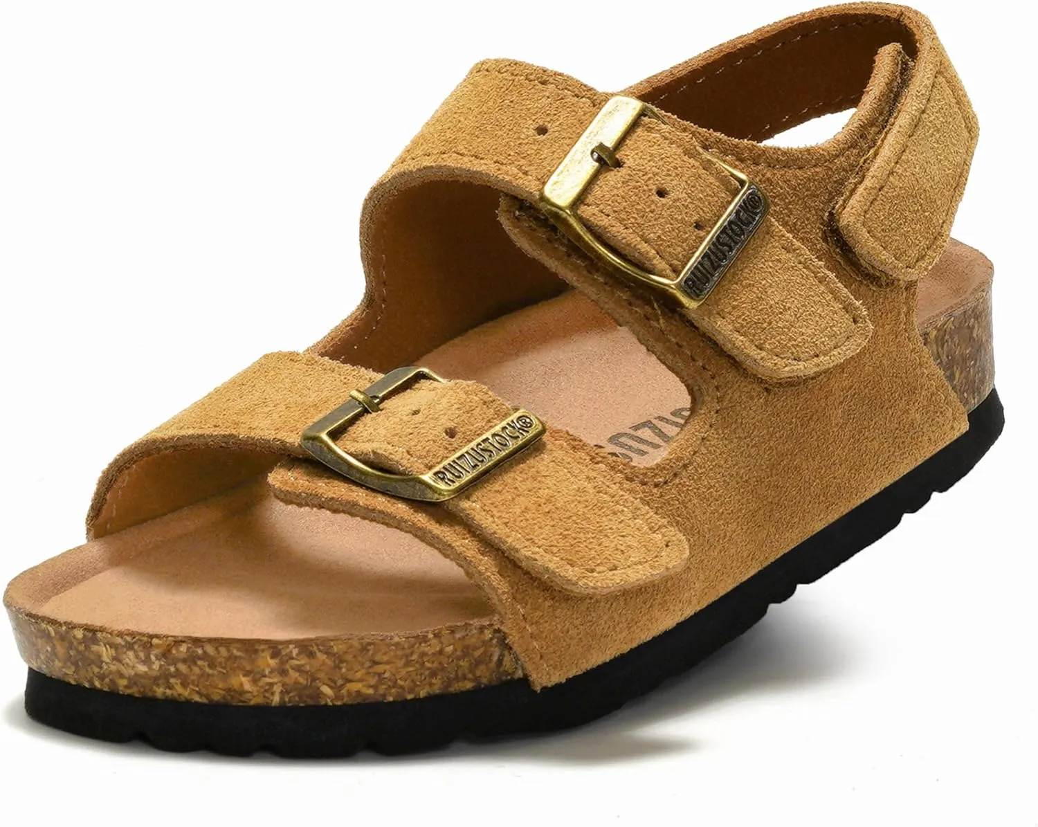 Kids Toddler Suede Sandals Cork Footbed Arch Support Slipper Boys Girls Summer Sandal with Adjustable Buckle and Back Strap Non Slip Open Toe Kid Slippers
