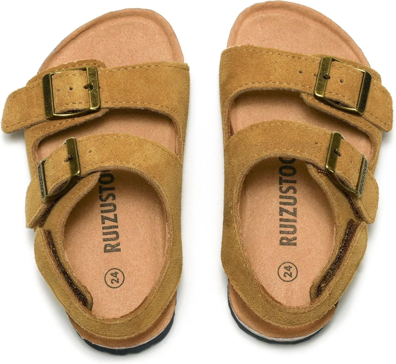 Kids Toddler Suede Sandals Cork Footbed Arch Support Slipper Boys Girls Summer Sandal with Adjustable Buckle and Back Strap Non Slip Open Toe Kid Slippers