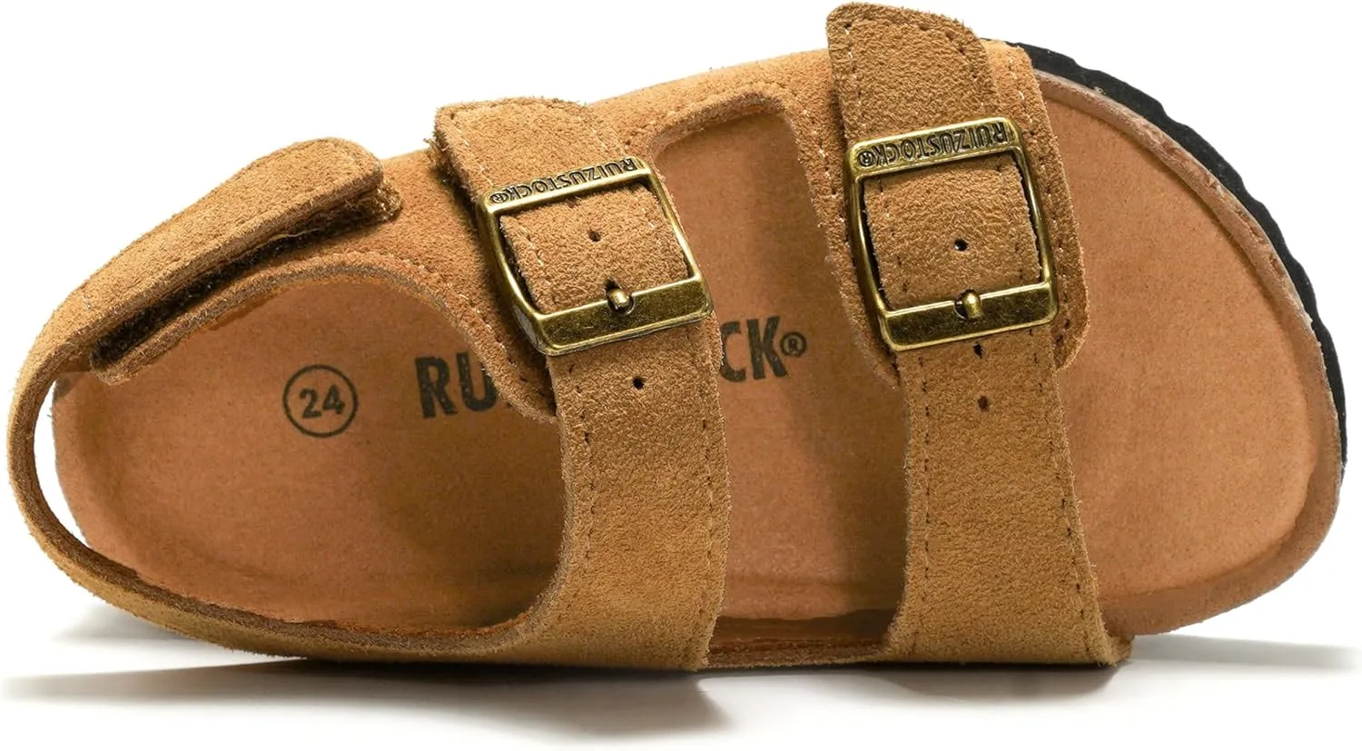 Kids Toddler Suede Sandals Cork Footbed Arch Support Slipper Boys Girls Summer Sandal with Adjustable Buckle and Back Strap Non Slip Open Toe Kid Slippers