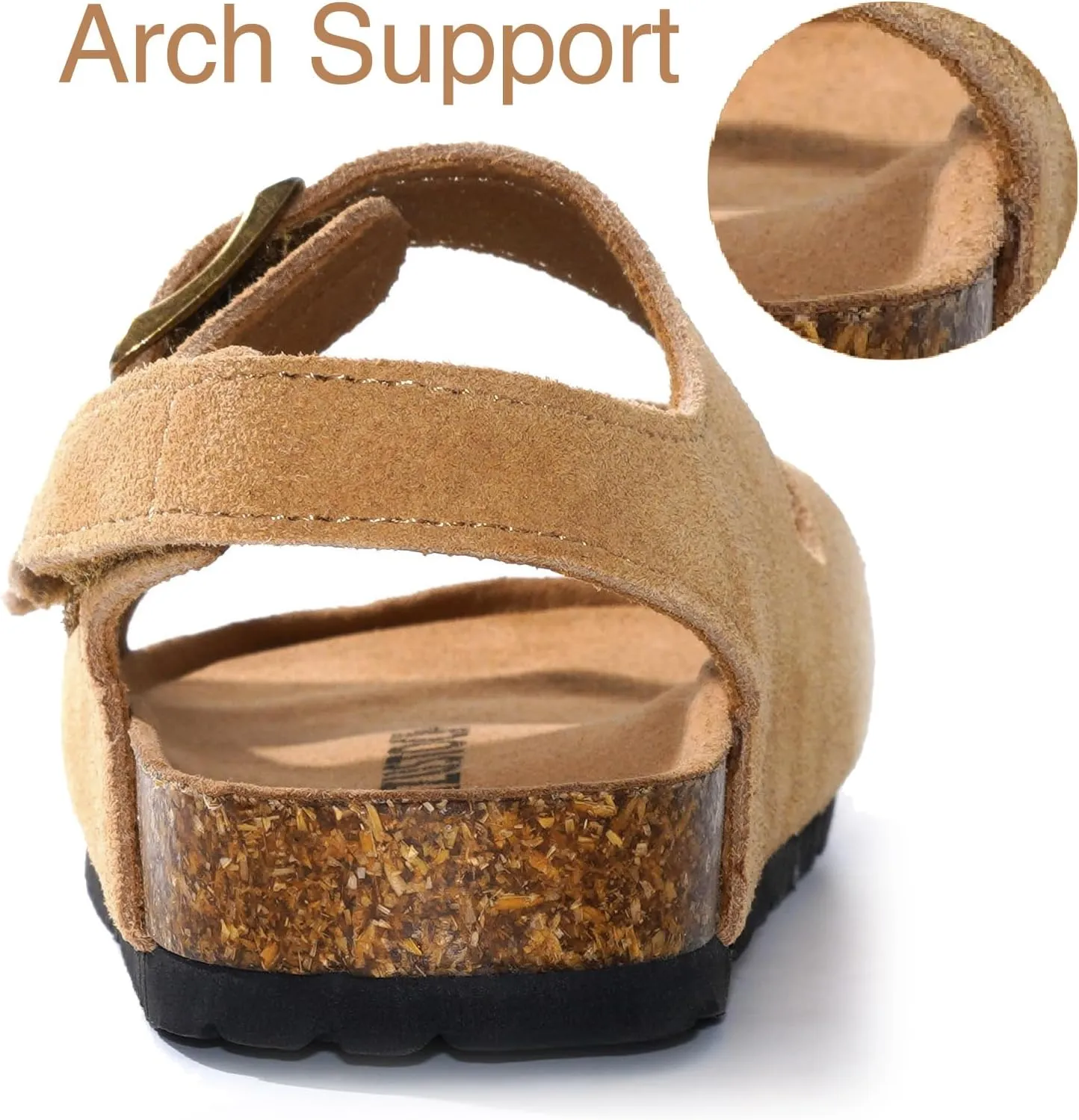 Kids Toddler Suede Sandals Cork Footbed Arch Support Slipper Boys Girls Summer Sandal with Adjustable Buckle and Back Strap Non Slip Open Toe Kid Slippers