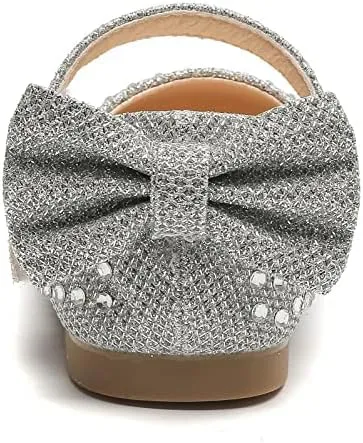 kkdom Girl's Dress Shoes Mary Jane Ballet Flats Bow Flower Girl Wedding Party Ballerina Flat Shoes Toddler/Little Kid/Big Kid