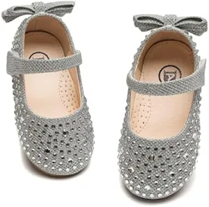 kkdom Girl's Dress Shoes Mary Jane Ballet Flats Bow Flower Girl Wedding Party Ballerina Flat Shoes Toddler/Little Kid/Big Kid