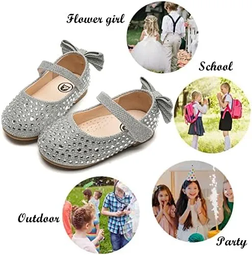 kkdom Girl's Dress Shoes Mary Jane Ballet Flats Bow Flower Girl Wedding Party Ballerina Flat Shoes Toddler/Little Kid/Big Kid