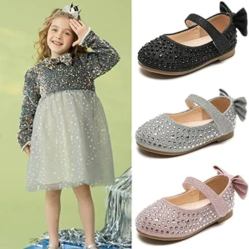 kkdom Girl's Dress Shoes Mary Jane Ballet Flats Bow Flower Girl Wedding Party Ballerina Flat Shoes Toddler/Little Kid/Big Kid