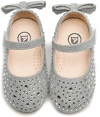 kkdom Girl's Dress Shoes Mary Jane Ballet Flats Bow Flower Girl Wedding Party Ballerina Flat Shoes Toddler/Little Kid/Big Kid