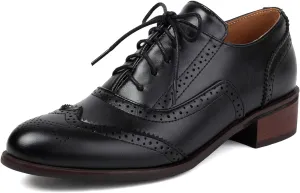 KOKOMOMO Women's Perforated Lace-up Brogues Low Heels Wingtip Multicolor Flat Oxfords Saddle Two Tone British Vintage Derby Shoes