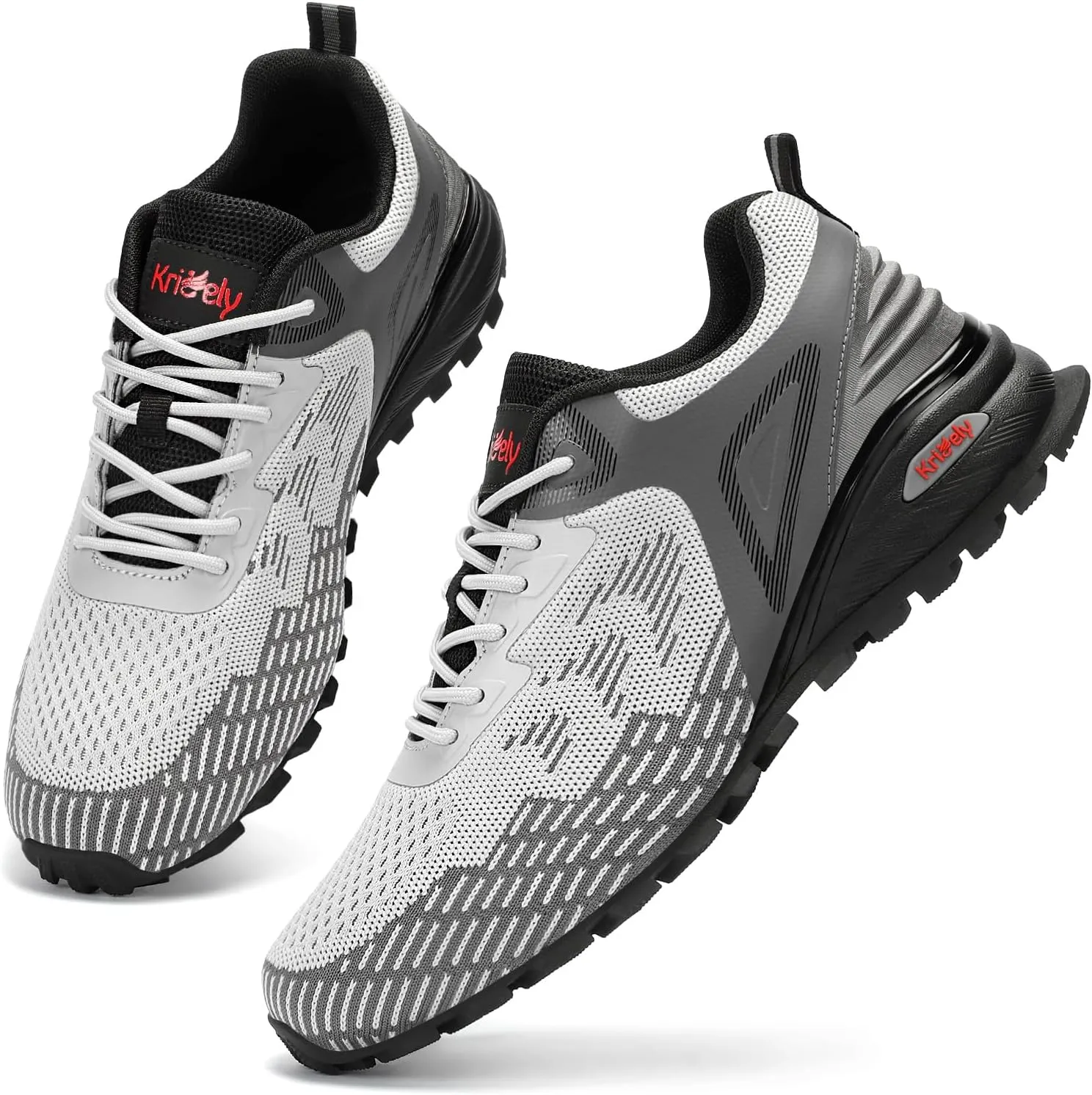 Kricely Trail Running Shoes Men for Hiking Trekking Breathable Cross Training Tennis Fashion Sneakers Lightweight Workout Footwear Outdoor Gym Jogging Light Grey Size 9.5