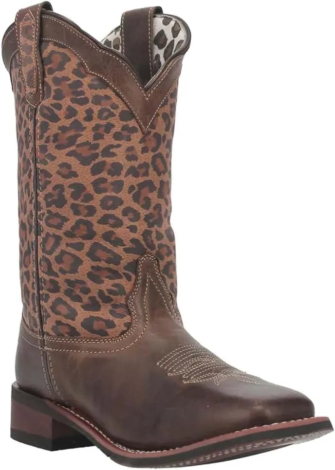 Laredo Womens Astras Cheetah Square Toe Casual Boots Mid Calf Low Heel 1-2" - Brown