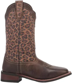 Laredo Womens Astras Cheetah Square Toe Casual Boots Mid Calf Low Heel 1-2" - Brown