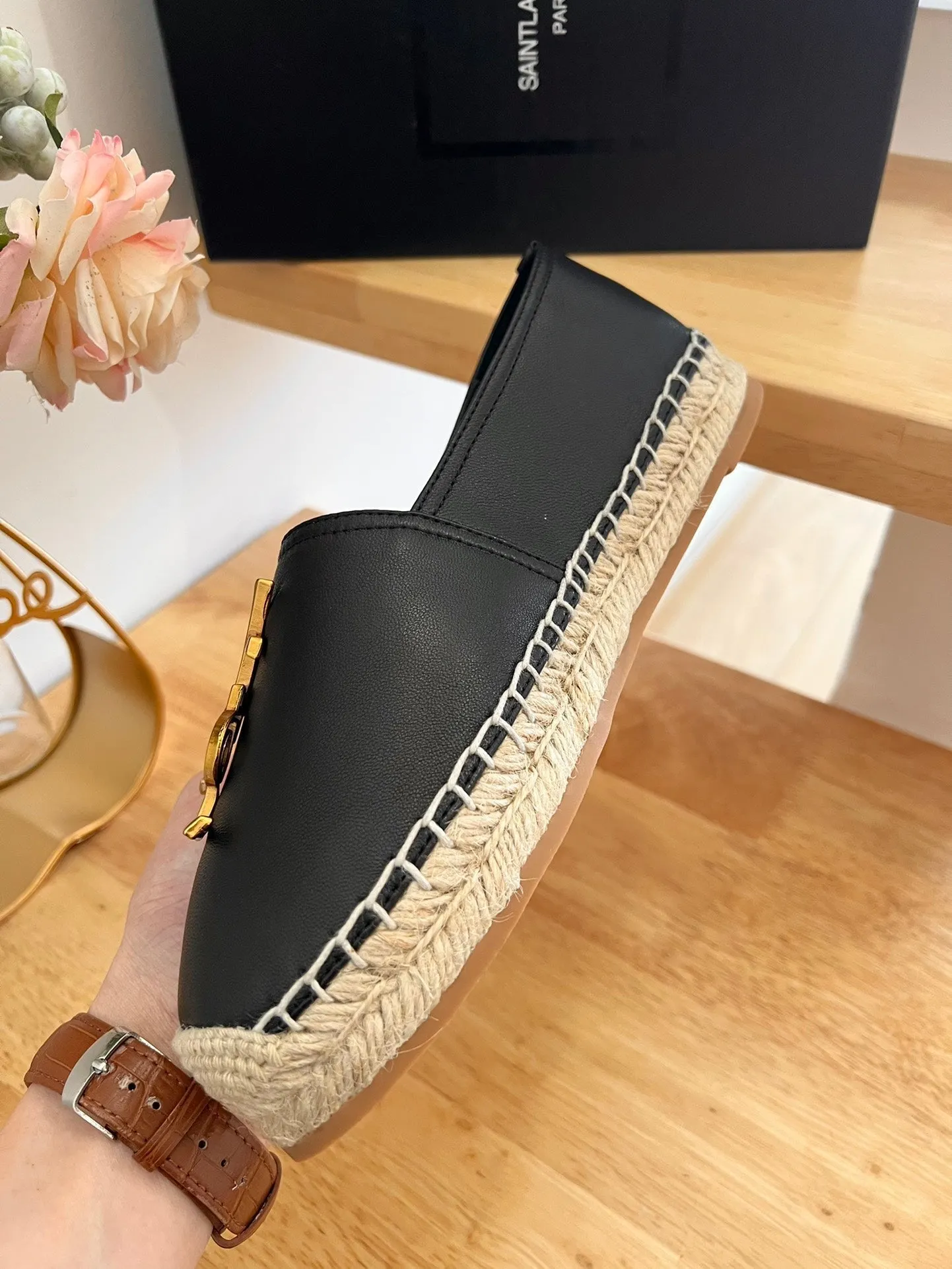 Laurent SL BLACK Prompt response CALFSKIN YVES SLIP ON Saint Diverse collection LOGO