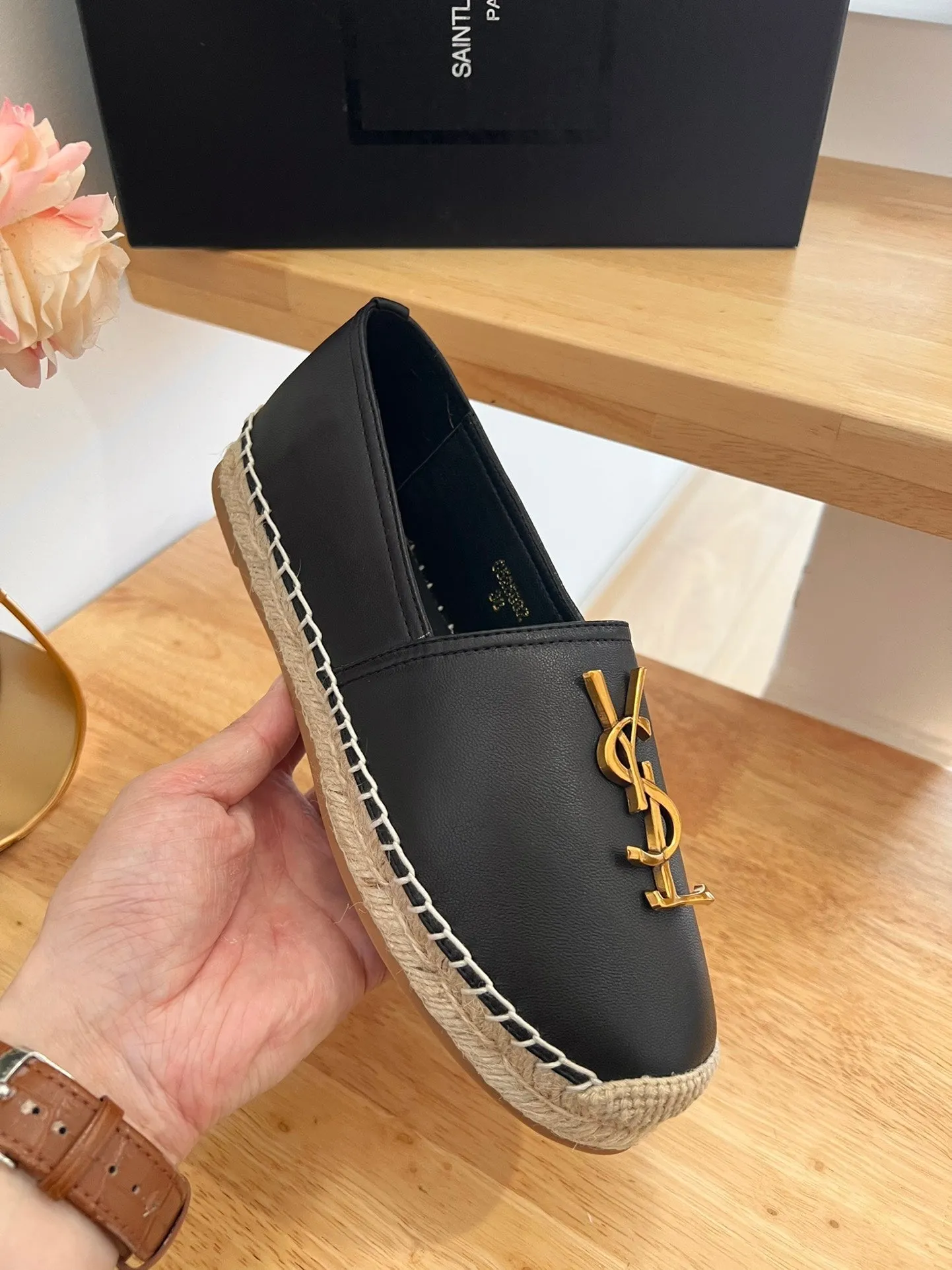 Laurent SL BLACK Prompt response CALFSKIN YVES SLIP ON Saint Diverse collection LOGO