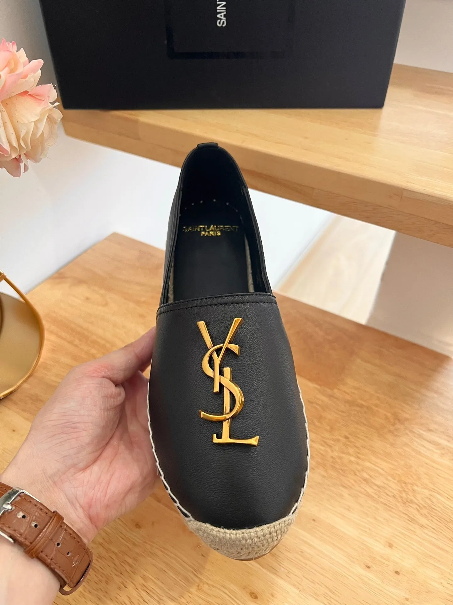 Laurent SL BLACK Prompt response CALFSKIN YVES SLIP ON Saint Diverse collection LOGO