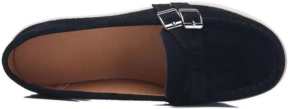 LAVAEGG Women Slip On Loafers,Comfort Suede Moccasins Wide Low Top Shoes,Non-Slip Heightening Wedge Shoes