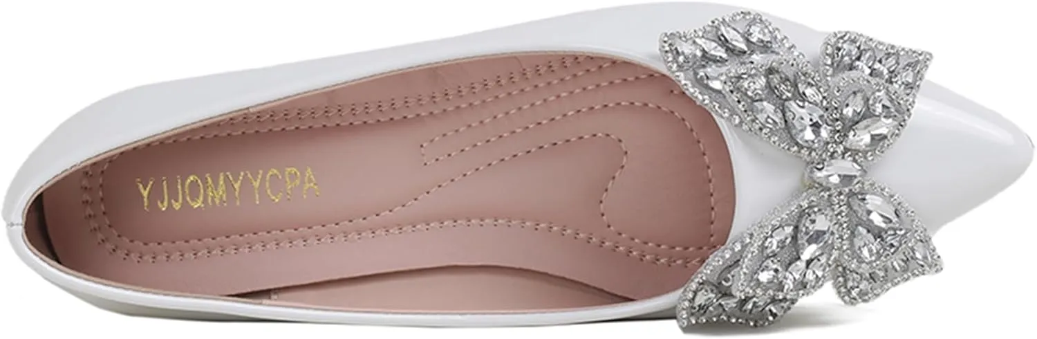 Leather Ballet Flats for Women Bling Rhinestone Fashionable Pointed Slip on Comfort Breathable Wedding Flats Shoes for Women Dress Shoes
