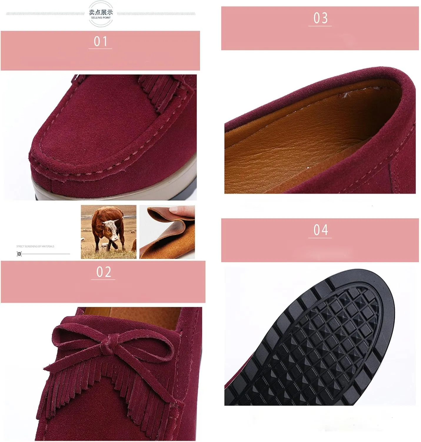 Lefu Women's Tassel Suede Wedge Shoes with Arch Support, Wide Low Cut Casual Shoes