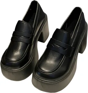 lilaBelle]【French Style Loafers Women Chunky Platform Heels Shoes with Non-Slip Rubber Sole, Retro Office/Casual/Formal Leather Shoes for Women, Spring/Autumn Comfortable PU Leather Oxfords