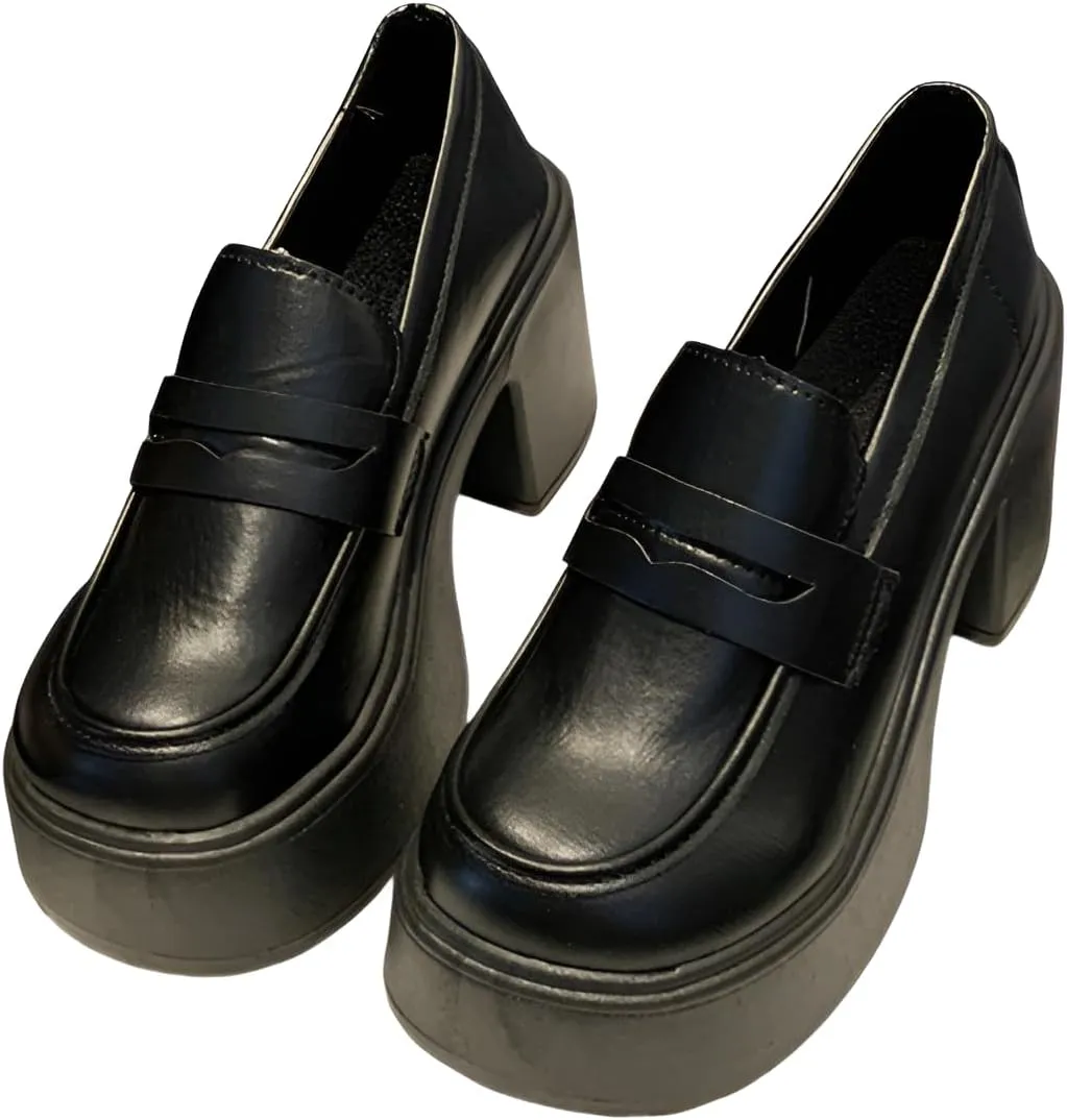 lilaBelle]【French Style Loafers Women Chunky Platform Heels Shoes with Non-Slip Rubber Sole, Retro Office/Casual/Formal Leather Shoes for Women, Spring/Autumn Comfortable PU Leather Oxfords