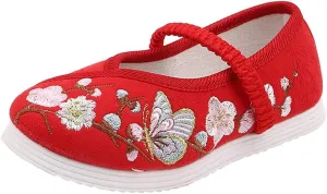 Little Girl Mary Jane Dance Shoe Ballet Sport Shoes Beijing Cloth Shoe Chinese Traditional Floral Butterfly Embroidery Shoe Princess Dress Flats Shoes