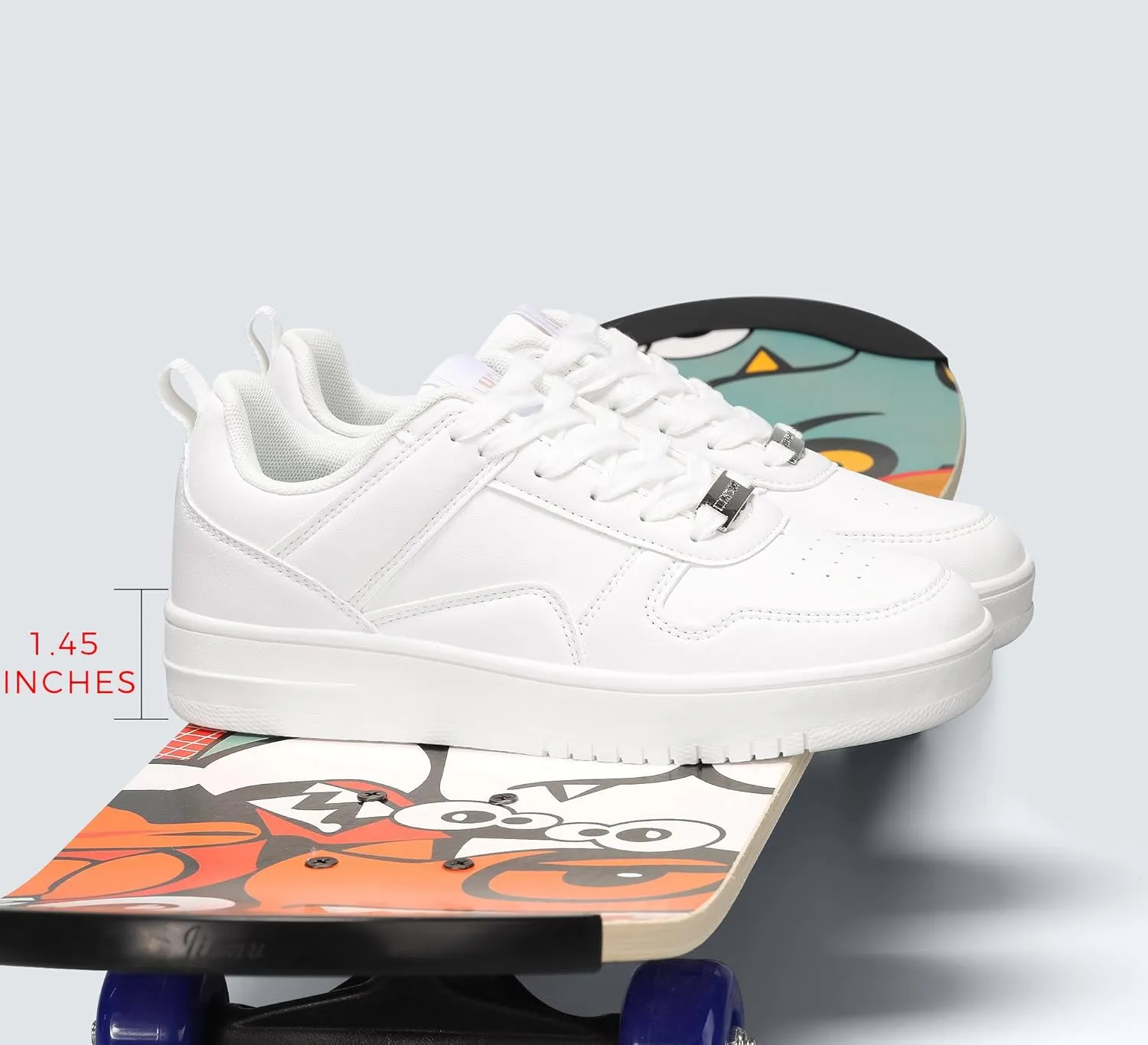 LUCKY STEP Women Fashion Sparkle Rhinestone Sneakers White Leather Low Top Tennis Shoes Lace Up Casual Comfortable Walking Shoe