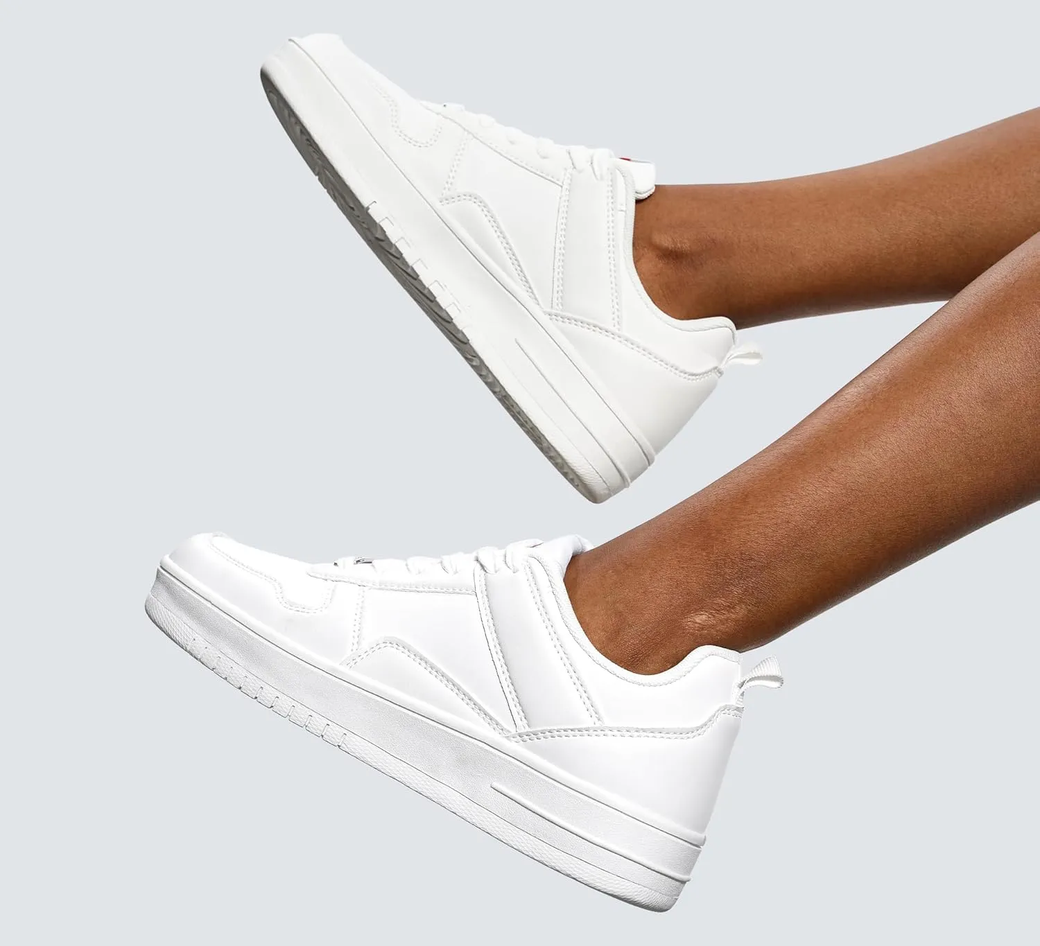 LUCKY STEP Women Fashion Sparkle Rhinestone Sneakers White Leather Low Top Tennis Shoes Lace Up Casual Comfortable Walking Shoe