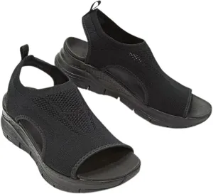 LUWAY Sandals for Women Summer Washable Slingback Orthopedic Slide Sport Sandals Comfy Knit Thick Bottom Fish Mouth Casual Sandals Mesh Soft Sole Casual Women's Shoes,Black,US7/EU38