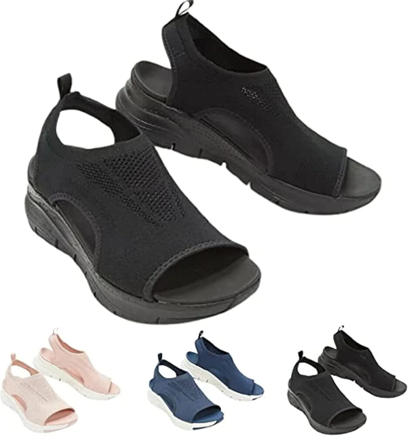 LUWAY Summer Washable Slingback Orthopedic Slide Sport Sandals Comfy Knit Thick Bottom Fish Mouth Casual Sandals Mesh Soft Sole Casual Women's Shoes,Blue,US8/EU40