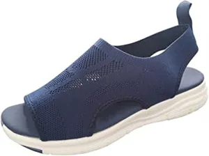 LUWAY Summer Washable Slingback Orthopedic Slide Sport Sandals Comfy Knit Thick Bottom Fish Mouth Casual Sandals Mesh Soft Sole Casual Women's Shoes,Blue,US8/EU40