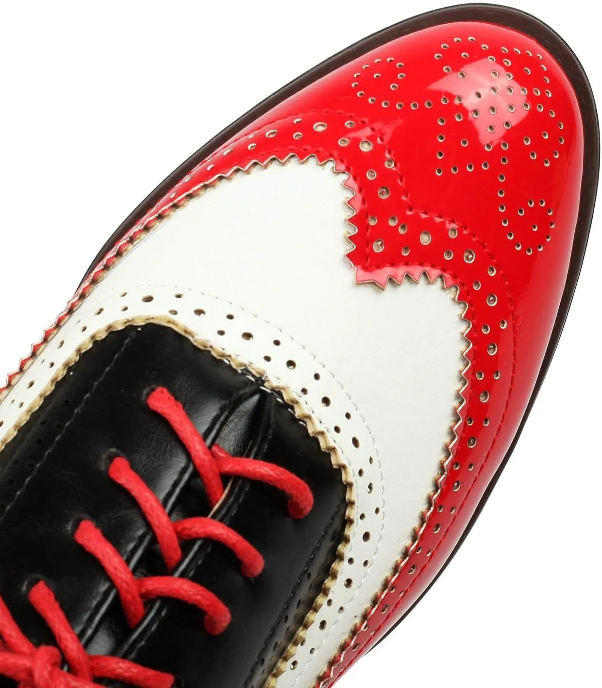 LUXMAX Women Lace Up Oxford Shoes Flats Wingtip Brogues Shoes Low Chunky Heel Vintage Saddle Shoes