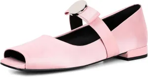 Lyrisiphy Ballet Flats Shoes for Women Mary Jane Flats Open Square Toe Buckle Strap Bow Medal Flats Ballerina Shoes Party Casual Formal Flats Black Flats