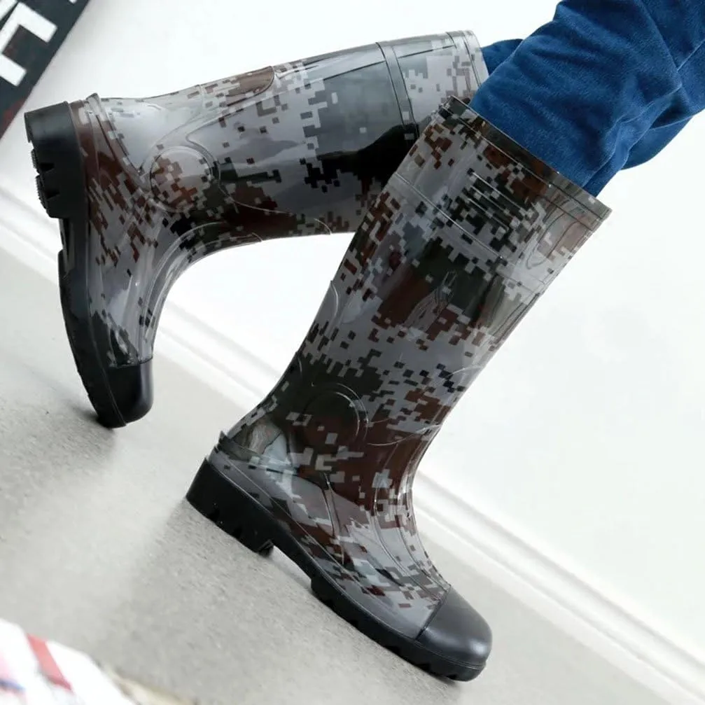 Man Knee High Rubber Rainboots Camo Waterproof Rubber Boots for Garden Man Rain Footwear Size