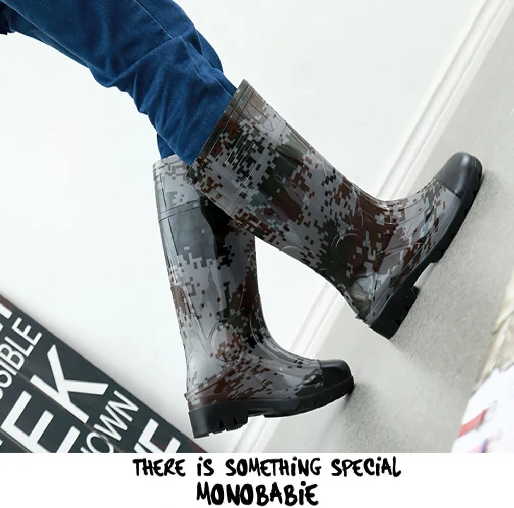 Man Knee High Rubber Rainboots Camo Waterproof Rubber Boots for Garden Man Rain Footwear Size