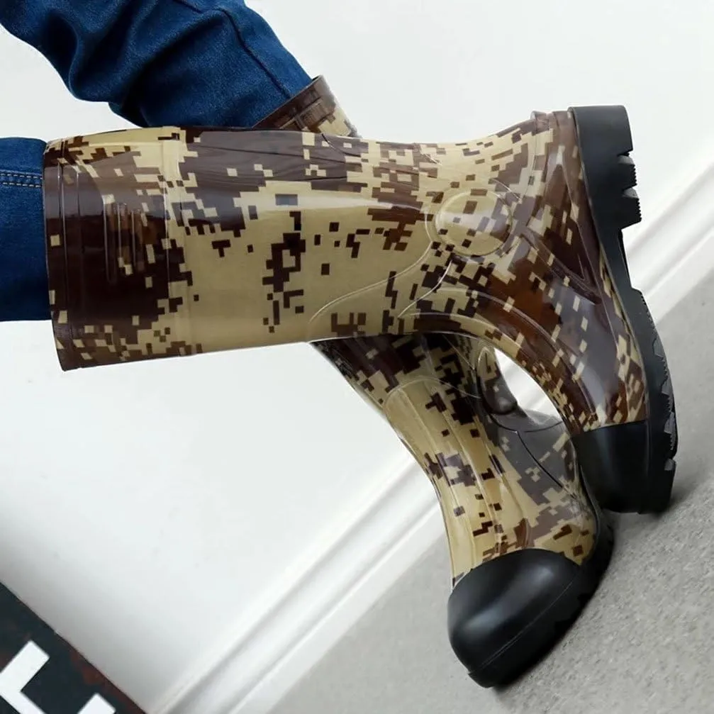 Man Knee High Rubber Rainboots Camo Waterproof Rubber Boots for Garden Man Rain Footwear Size
