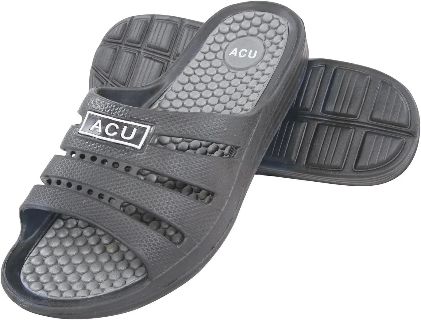 Massing Comfort Slides, Waterproof Slip On Sandals, Black/Gray, Mens Size 9