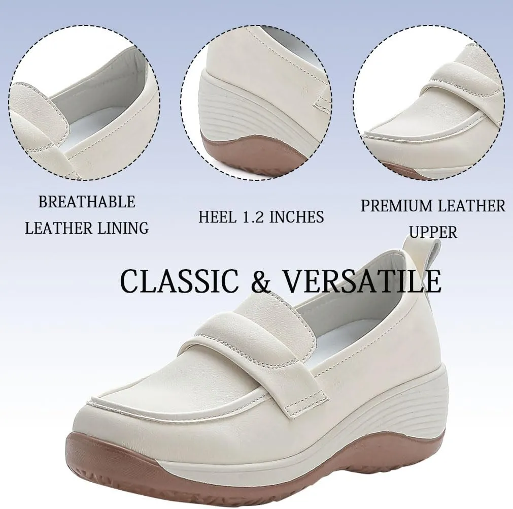 MEBAMY Women's Casual Platform Loafers Lightweight and Non-Slip Wedge Fashion Slip-On Sneaker for Women,White