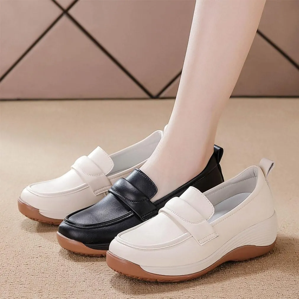 MEBAMY Women's Casual Platform Loafers Lightweight and Non-Slip Wedge Fashion Slip-On Sneaker for Women,White