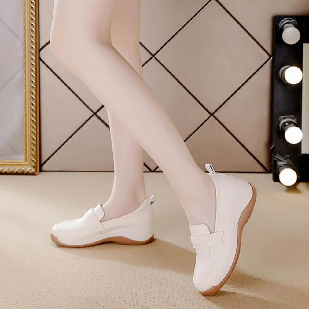 MEBAMY Women's Casual Platform Loafers Lightweight and Non-Slip Wedge Fashion Slip-On Sneaker for Women,White