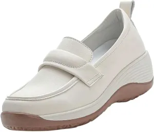 MEBAMY Women's Casual Platform Loafers Lightweight and Non-Slip Wedge Fashion Slip-On Sneaker for Women,White