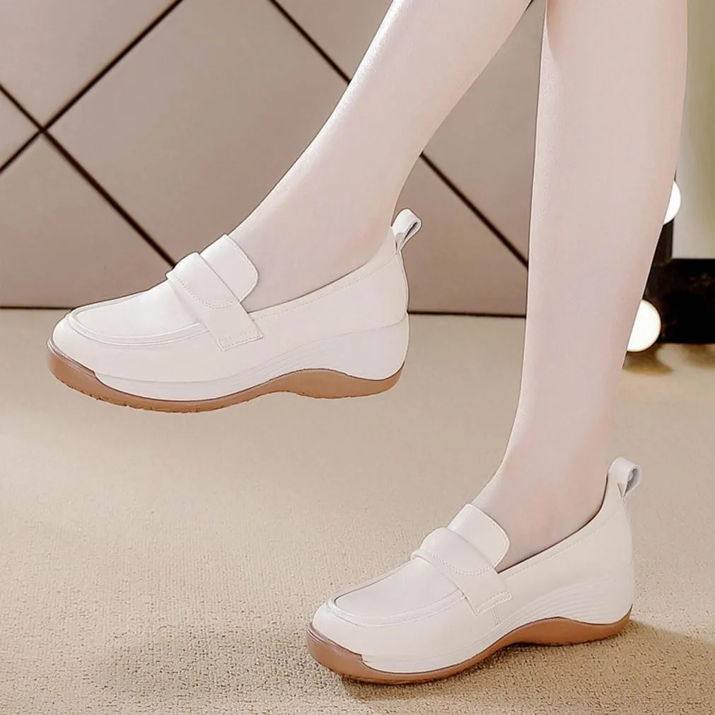 MEBAMY Women's Casual Platform Loafers Lightweight and Non-Slip Wedge Fashion Slip-On Sneaker for Women,White