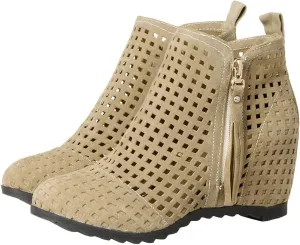 Meefit Women Perforated Boots High Heels Cutout Ankle Boots Summer Wedge Booties