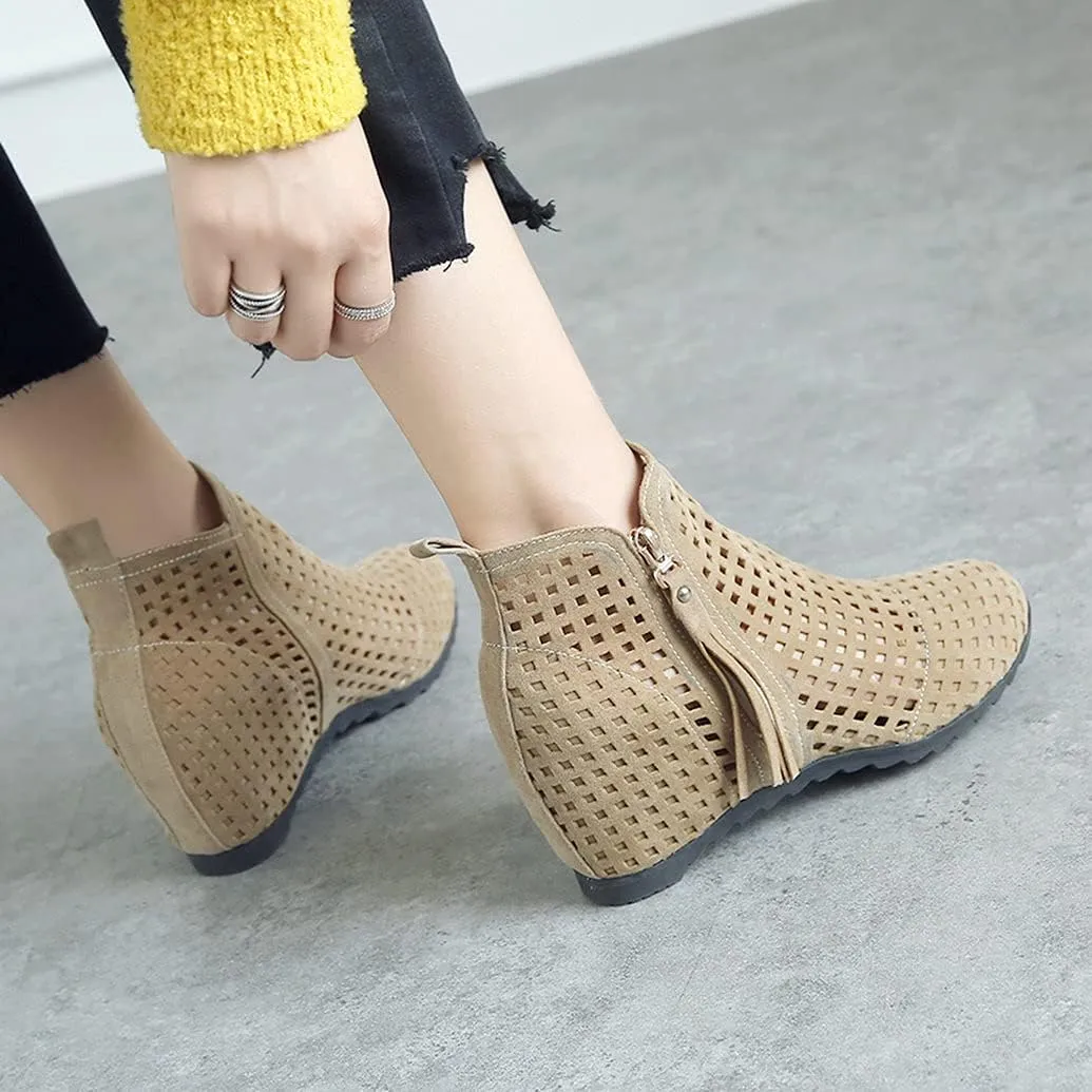 Meefit Women Perforated Boots High Heels Cutout Ankle Boots Summer Wedge Booties