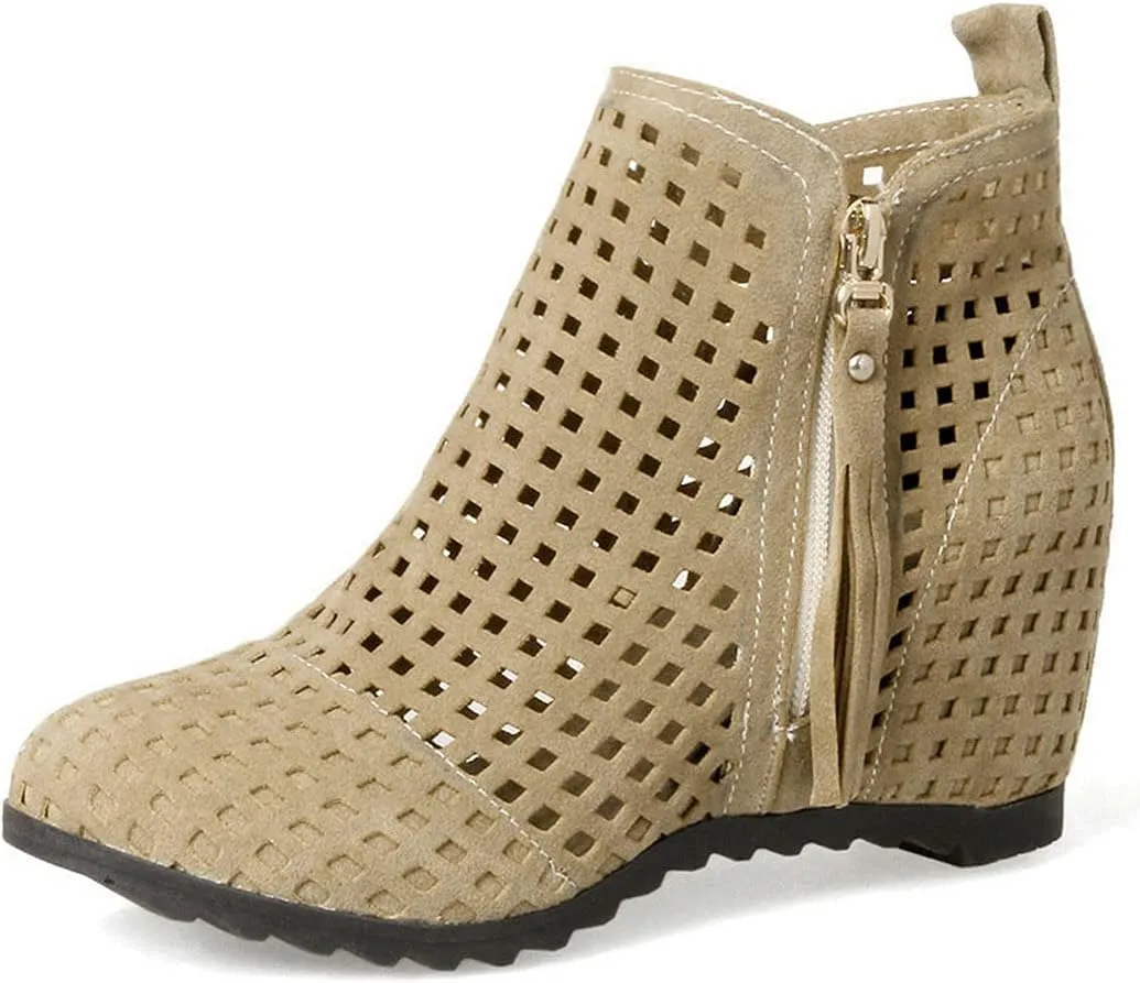 Meefit Women Perforated Boots High Heels Cutout Ankle Boots Summer Wedge Booties